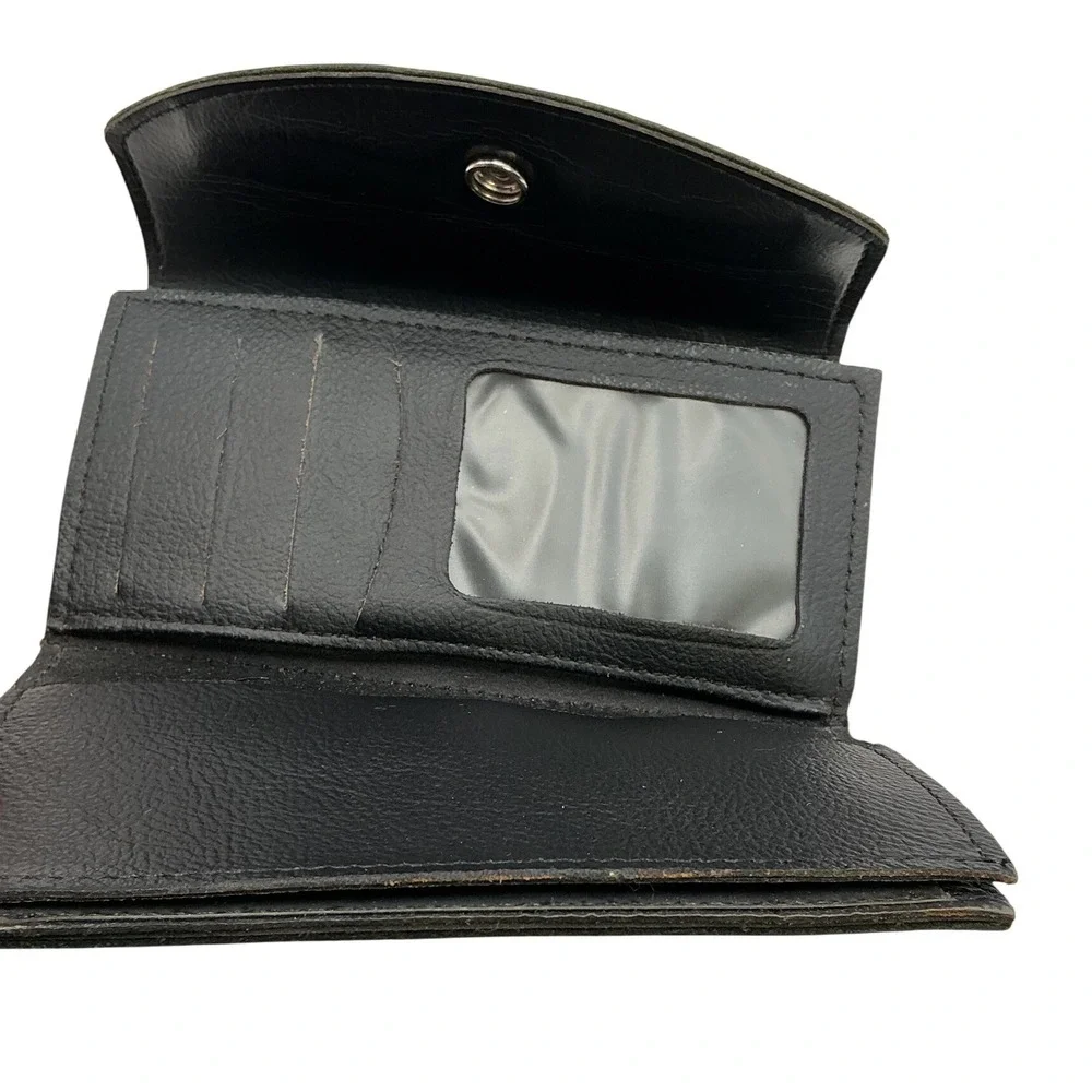 Harley Davidson Leather‎ Checkbook Wallet Black Snap Bifold Rider Embroidered